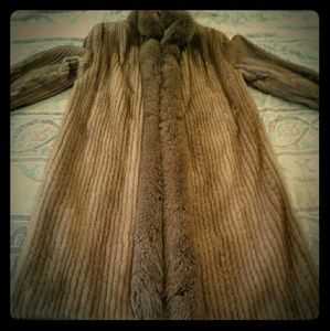 Genuine mahogany ribbed mink floor length fur coat